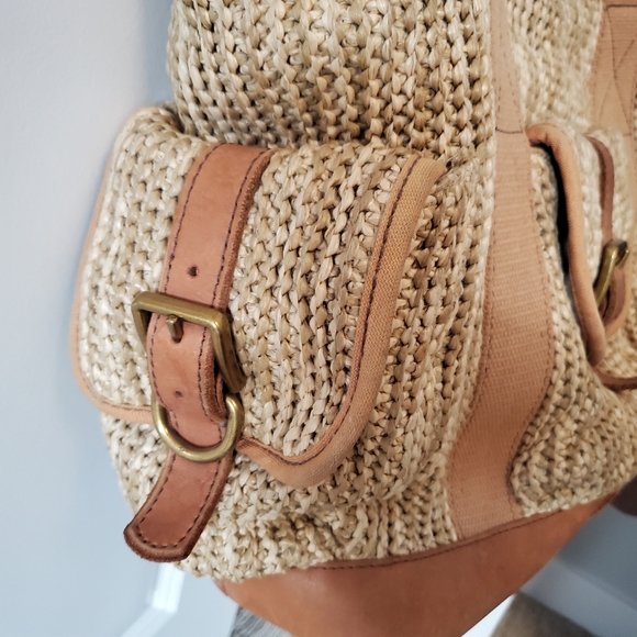 Vintage Fossil straw/wicker leather tote - Picture 9 of 13